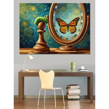 Karizma Tablo Aynada Kelebek Olduğunu Gören Tırtıl Dekoratif Kanvas - Mdf Ahşap Tablo