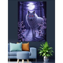 Artmeg Mor Işıklı Kurt Hayvan Dekoratif Kanvas - Mdf Ahşap Tablo