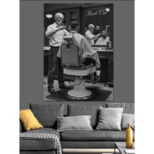 Karizma Tablo Siyah Beyaz Eski Berber Salonu Dekoratif Kanvas - Mdf Ahşap Tablo