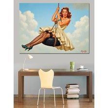 Karizma Tablo Retro Pin-Up Kızı Salıncakta Dekoratif Kanvas - Mdf Ahşap Tablo