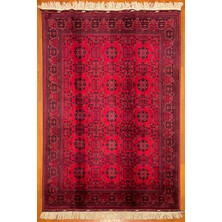 El Dokuma Afgan Halı Bilicik Kök Boya Bordo Renk 3 Metre Kare