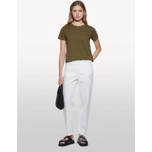 Sisley %100 Pamuk Bisiklet Yaka Boxy Fit T-Shirt Kadın Haki T-Shirt - 325P3I1XL107A