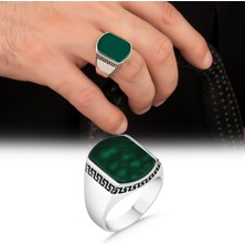 Mem Güney Silver Yeşil Akik Taşlı 925 Ayar Erkek Gümüş Yüzük