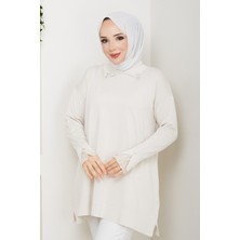 Pamuk Butik Kadın Kol Ağzı Dantel Detaylı Merserize Triko Tunik -PMK493