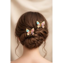 Gigi Giyim Renkli Çiçek Detaylı Oynar Kanatlı Kelebek Pens Toka