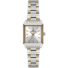 Daniel Klein DK.1.10816.5 Gümüş Renk Gold Detaylı Çelik Kordonlu Çizgili Kare Model Kadın Kol Saati