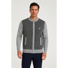 Mutlu City Erkek Orta Yaş ve Üzeri Triko Örgü Akrilik Fermuarlı Kışlık Baba Hırka 2062 Açık Gri