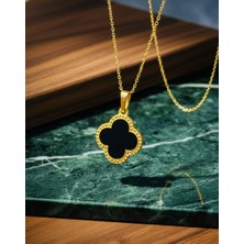 Yonca Model Siyah Mineli Kolye