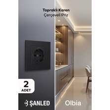 Olbia Siyah Topraklı Karen Çerçeveli Priz 2 Adet