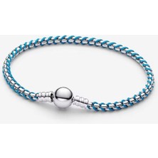 Poseidons Jewellery Gümüş Damgalı Mavi Kordonlu Yılan Zincir Bileklik