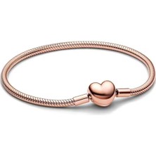 Lines Bijuteri Rose Renk S925 Kalp Klipsli Yılan Zinciri Bileklik