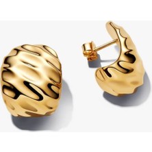 Lines Bijuteri Gold Renk Dalgalı Minimal Geniş Halka Küpeler S925