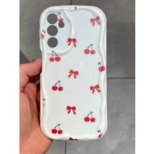 Samsung A54 Uyumlu Darbe Emici Kiraz ve Kurdele Desenli Sert Silikon Kılıf