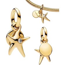 Poseidons Jewellery Gold Renk Gümüş Denizyıldızı Çift Sallantılı Charm