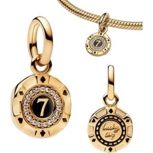 Poseidons Jewellery Gümüş Gold Renk Şanslı Casino Fişi Sallantılı Charm