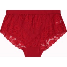 Büyük Beden Dantelli Tül Detaylı Lastikli Yüksek Bel Kadın Külot