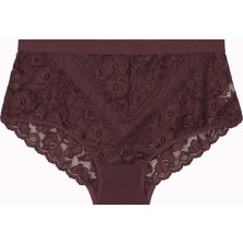 Büyük Beden Dantelli Tül Detaylı Lastikli Yüksek Bel Kadın Külot