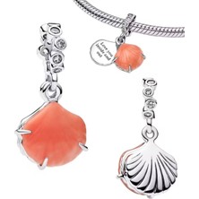 Poseidons Jewellery Gümüş Mercan Renkli Çift Sallantılı Deniz Kabuğu Charm