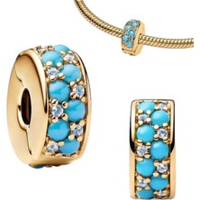 Hector Co Jewellery Gümüş Gold Renk Su Mavisi Klips Charm