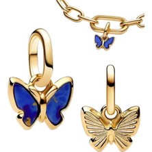 Hector Co Jewellery Mini Gold Mavi Kelebek Charm ve Kolye Ucu