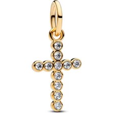 Hector Co Jewellery Gümüş Gold Zirkon Taşlı Haç Charm Kolye Ucu