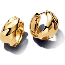 Hector Co Jewellery Gold Renk Dalgalı Geniş Halka Küpe