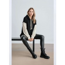 Mamayaga Kadın Kolları Örgü Triko Şık Tasarım Oversize Tunik Boy Zümrüt Yeşili Sweatshirt Kazak