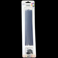 Deniz Parti Lacivert Metalik Ince Uzun Pasta Mum 20 cm * 6 Adet