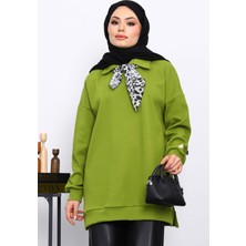 İmaj Butik Yağ Yeşili Fular Detaylı Yakalı Tunik