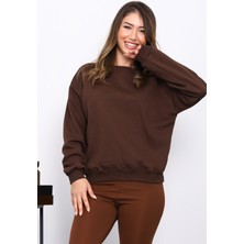 İmaj Butik Kahverengi Omuz Parçalı Basic Üç İplik Sweat