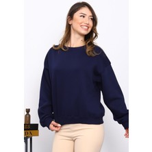 İmaj Butik Lacivert Omuz Parçalı Basic Üç İplik Sweat