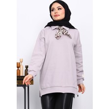 İmaj Butik Gri Fular Detaylı Yakalı Tunik