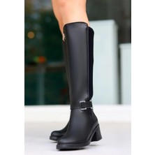 Nateli Emrat Siyah Cilt Topuklu Çizme