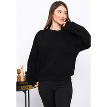 İmaj Butik Siyah Omuz Parçalı Basic Üç İplik Sweat