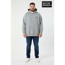 Superlife Erkek Büyük Beden Ar Baskılı Kapüşonlu Sweatshirt SPR26BSW963