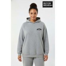 Superlife Kadın Büyük Beden New York Baskılı Kapüşonlu Sweatshirt SPR26BSWK962