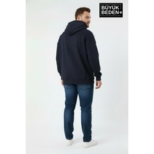 Superlife Erkek Büyük Beden Ar Baskılı Kapüşonlu Sweatshirt SPR26BSW963