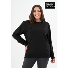 Superlife Kadın Büyük Beden Bisiklet Yaka Kollar ve Etek Ribanalı Ince Sweatshirt – Regular Fit %64 Pamuklu SPR26BSW956