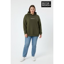 Superlife Kadın Büyük Beden Kapüşonlu Brooklyn Baskılı Sweatshirt SPR26BSWK961