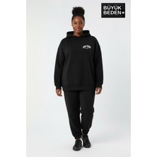 Superlife Kadın Büyük Beden New York Baskılı Kapüşonlu Sweatshirt SPR26BSWK962
