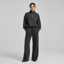 Kadın Yarım Fermuarlı Modal Kumaş Takım Antrasit