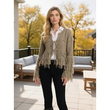 Nisan Kadın Püsküllü Triko Hırka Taş