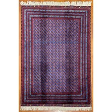 El Dokuma Afgan Halı Ince Dokuma Bordo Mavi Renk 3 Metre Kare