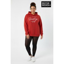 Superlife Kadın Büyük Beden Kapüşonlu El Yazılı Brooklyn Baskılı Rahat Kalıp Sweatshirt SPR26BSWK958