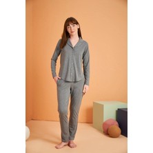 Pjs  Kadın Uzun Kol Önü Düğmeli Pijama Takım