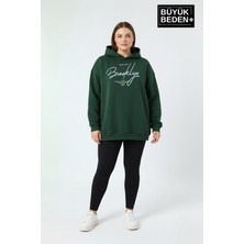 Superlife Kadın Büyük Beden Kapüşonlu El Yazılı Brooklyn Baskılı Rahat Kalıp Sweatshirt SPR26BSWK958