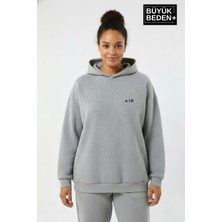 Superlife Kadın Büyük Beden Ar Baskılı Kapüşonlu Sweatshirt SPR26BSWK963