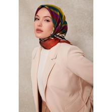 Levidor Petrol Mavisi Kare Desenli Twill Ipek EŞARP-0920