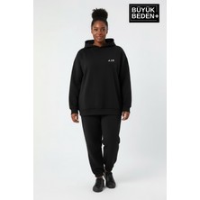Superlife Kadın Büyük Beden Ar Baskılı Kapüşonlu Sweatshirt SPR26BSWK963