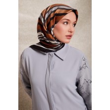 Levidor Füme Kare Desenli Twill Ipek EŞARP-0920